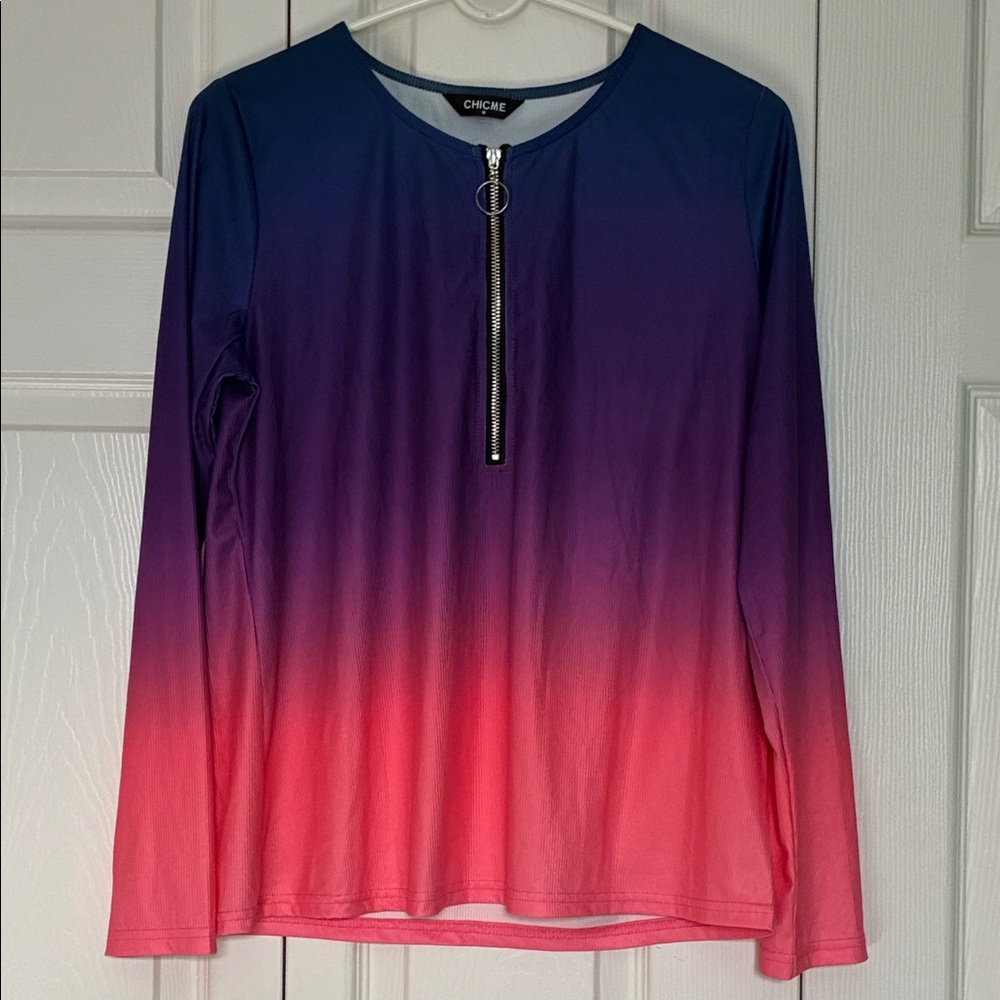 Chicme Women's size Medium Colorful Gradient Long Sleeve Top with Zipper
